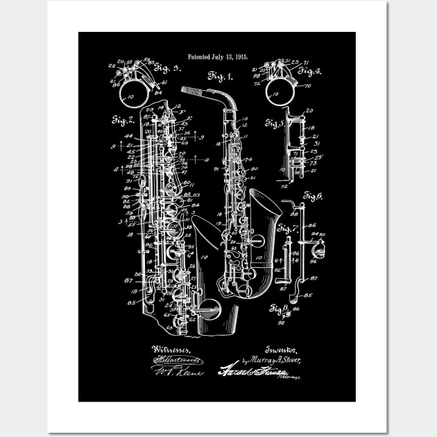 Saxophone Vintage 1915 Patent Print Wall Art by MadebyDesign